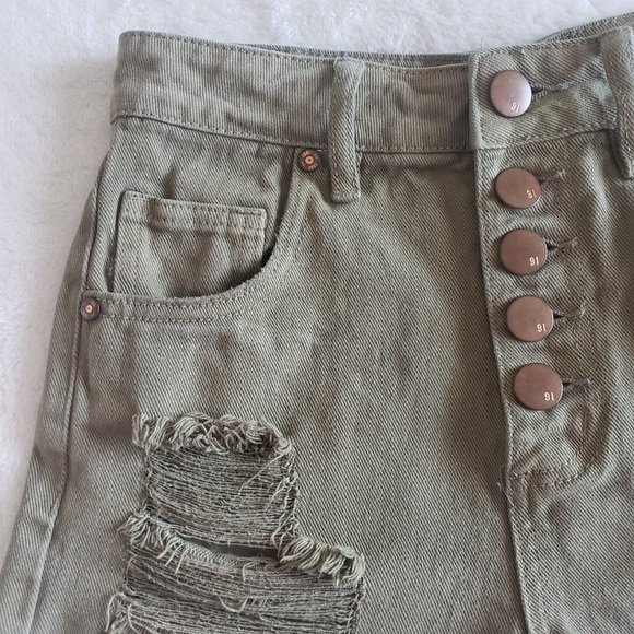COTTON ON The Flashback High Rise Distessed Button Fly Olive Green Short SZ 4 - Picture 8 of 15